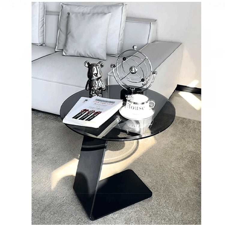Modern Round Tempered Glass Coffee Table with Aluminum Alloy Base - Stylish Living Room Accent hakt-5148