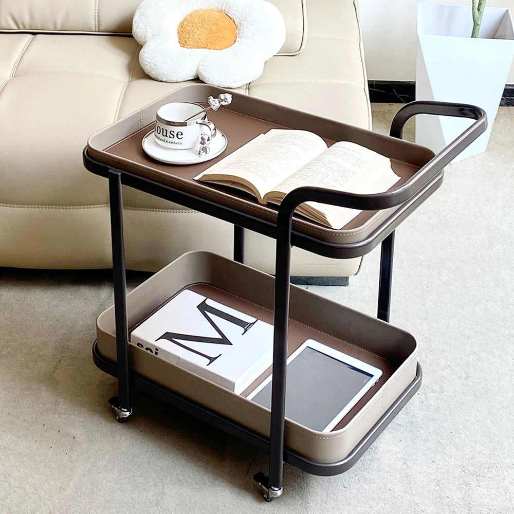 Stylish Synthetic Leather and Stainless Steel Tea Table with Wheels - Modern Home Decor للبيع hakt-5152