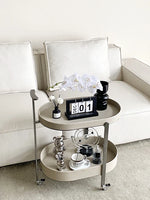 Stylish Synthetic Leather and Stainless Steel Tea Table with Wheels - Modern Home Decor للبيع hakt-5152