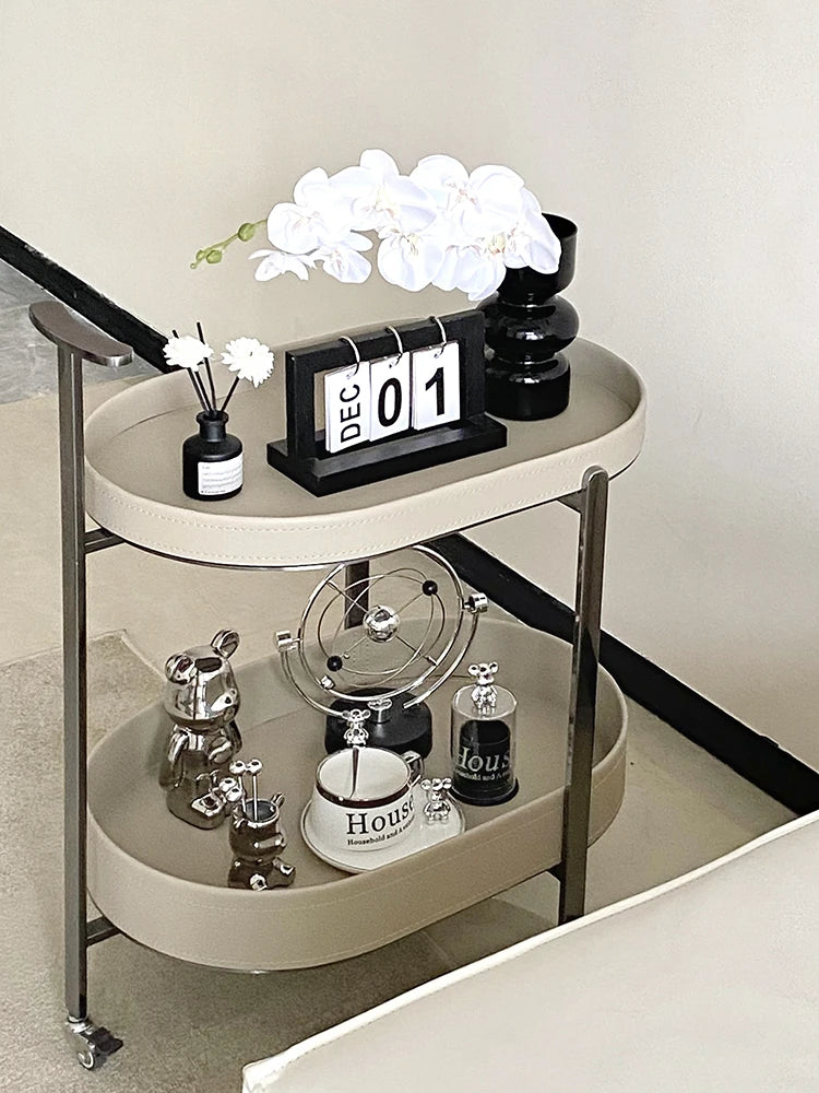 Stylish Synthetic Leather and Stainless Steel Tea Table with Wheels - Modern Home Decor للبيع hakt-5152