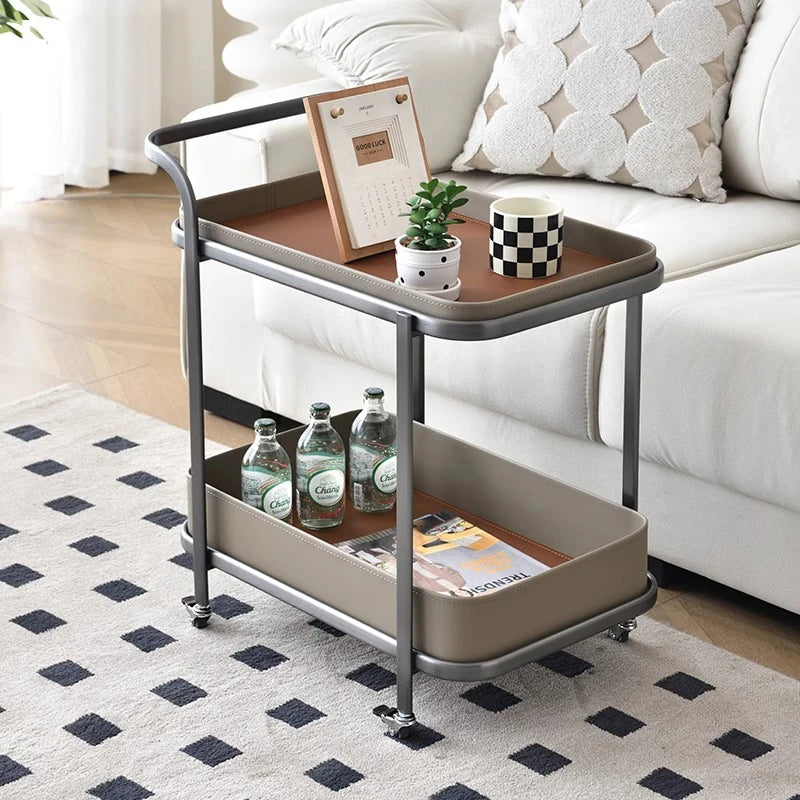 Stylish Synthetic Leather and Stainless Steel Tea Table with Wheels - Modern Home Decor للبيع hakt-5152