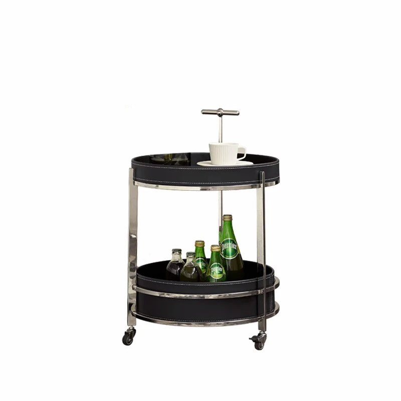 Stylish Synthetic Leather and Stainless Steel Tea Table with Dual Storage Shelves – Modern Home Decor Accent hakt-5153