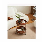 Stylish Synthetic Leather and Stainless Steel Tea Table with Dual Storage Shelves – Modern Home Decor Accent hakt-5153