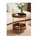 Stylish Synthetic Leather and Stainless Steel Tea Table with Dual Storage Shelves – Modern Home Decor Accent hakt-5153