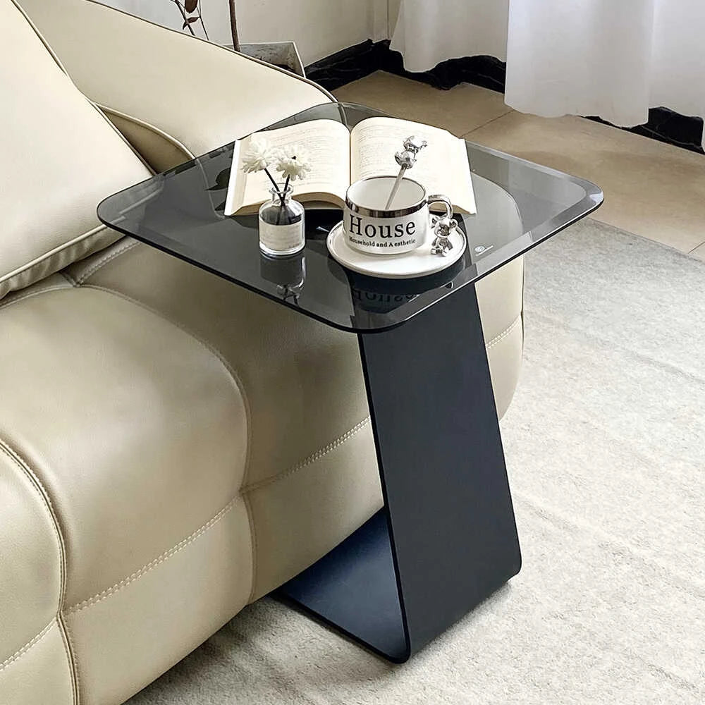 Stylish Tempered Glass Tea Table with Modern Black Base - Perfect for Living Room Décor hakt-5155