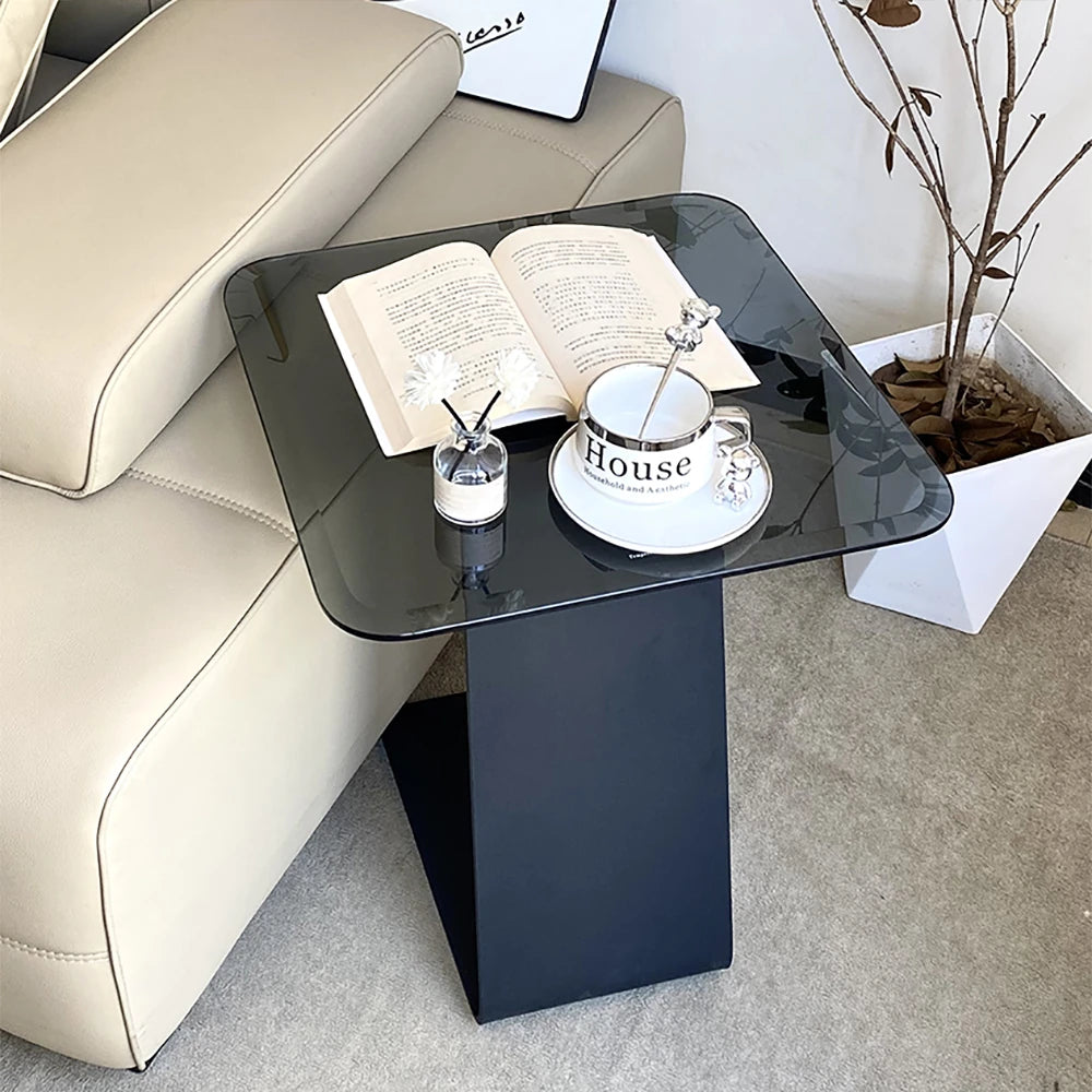 Stylish Tempered Glass Tea Table with Modern Black Base - Perfect for Living Room Décor hakt-5155