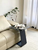 Stylish Tempered Glass Tea Table with Modern Black Base - Perfect for Living Room Décor hakt-5155