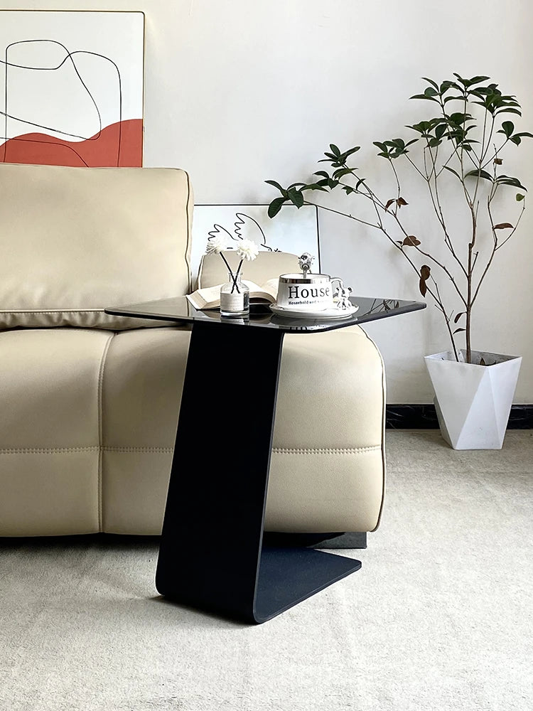 Stylish Tempered Glass Tea Table with Modern Black Base - Perfect for Living Room Décor hakt-5155
