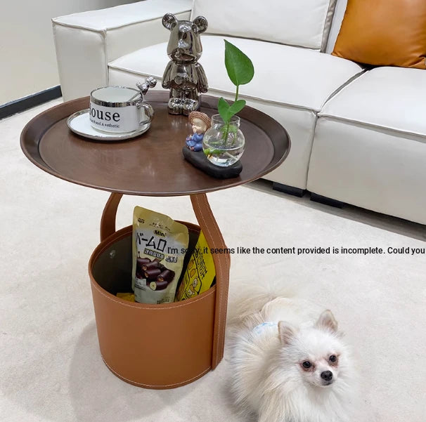 Stylish Synthetic Leather Tea Table with Convenient Storage - Modern Home Décor Essential hakt-5156