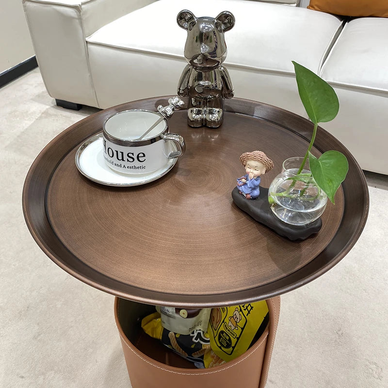 Stylish Synthetic Leather Tea Table with Convenient Storage - Modern Home Décor Essential hakt-5156