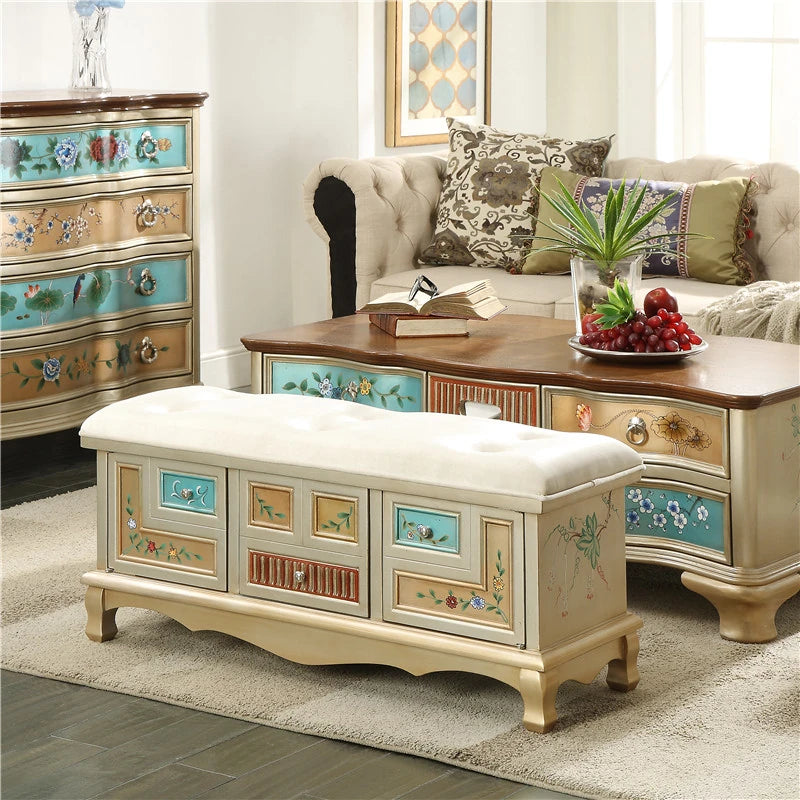 Elegant Oak Stool with Tufted Cushion – Stylish Storage Solution for Any Room halmh-5295