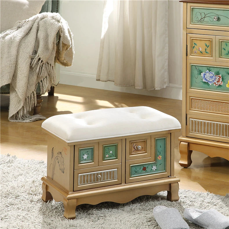 Elegant Oak Stool with Tufted Cushion – Stylish Storage Solution for Any Room halmh-5295