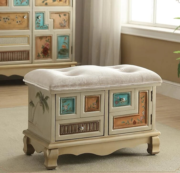 Elegant Oak Stool with Tufted Cushion – Stylish Storage Solution for Any Room halmh-5295