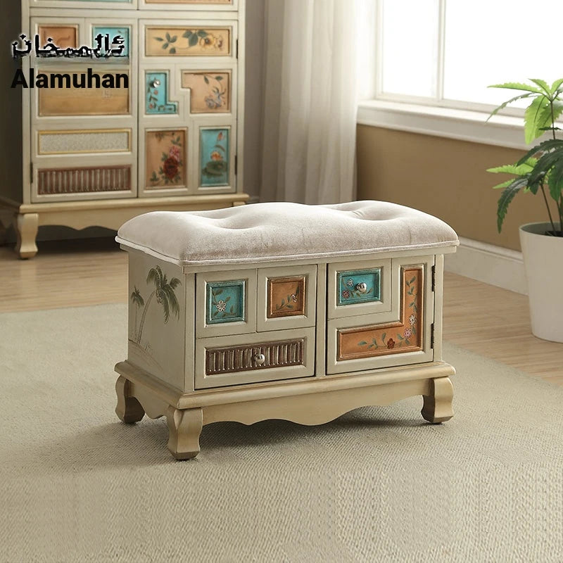 Elegant Oak Stool with Tufted Cushion – Stylish Storage Solution for Any Room halmh-5295