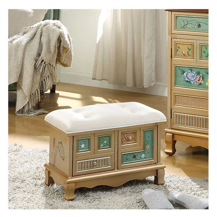 Elegant Oak Stool with Tufted Cushion – Stylish Storage Solution for Any Room halmh-5295