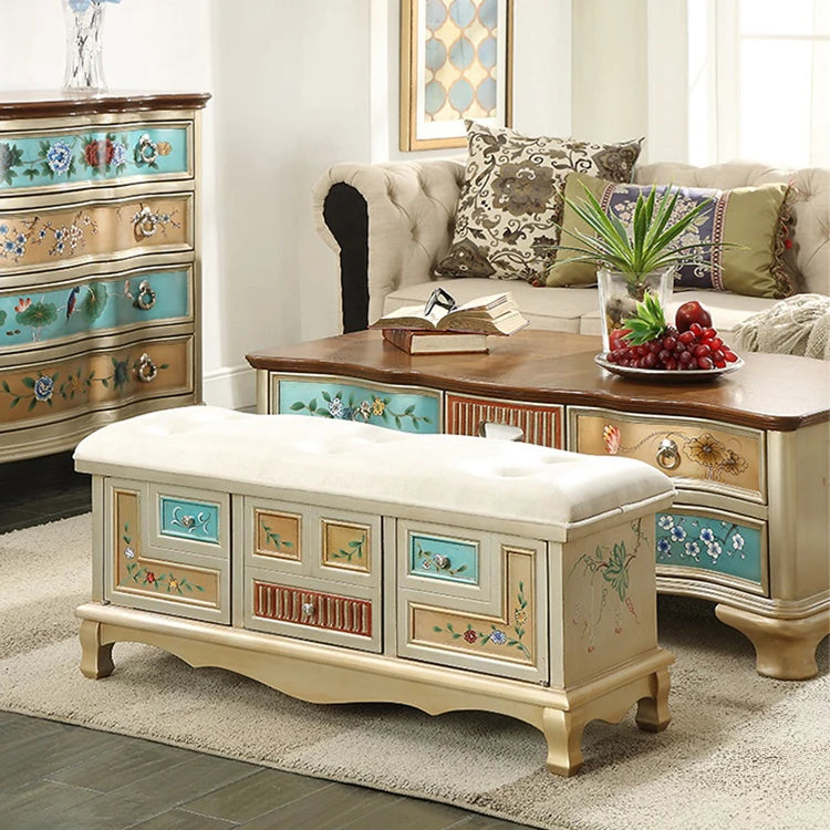 Elegant Oak Stool with Tufted Cushion – Stylish Storage Solution for Any Room halmh-5295