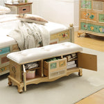 Elegant Oak Stool with Tufted Cushion – Stylish Storage Solution for Any Room halmh-5295