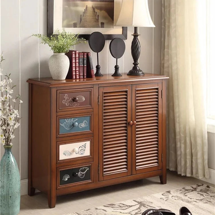 Elegant Oak Shoe Cabinet with Unique Decorative Drawers – Stylish Storage Solution for Your Entryway halmh-5296