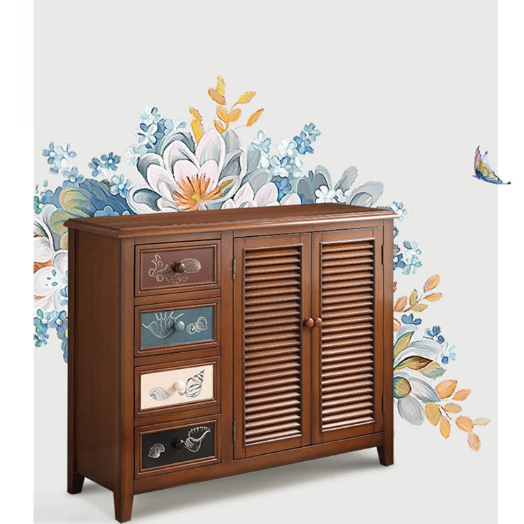Elegant Oak Shoe Cabinet with Unique Decorative Drawers – Stylish Storage Solution for Your Entryway halmh-5296
