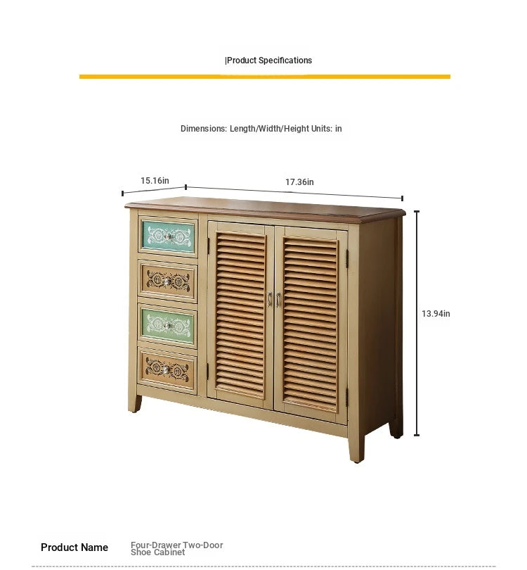 Elegant Oak Shoe Cabinet with Unique Decorative Drawers – Stylish Storage Solution for Your Entryway halmh-5296