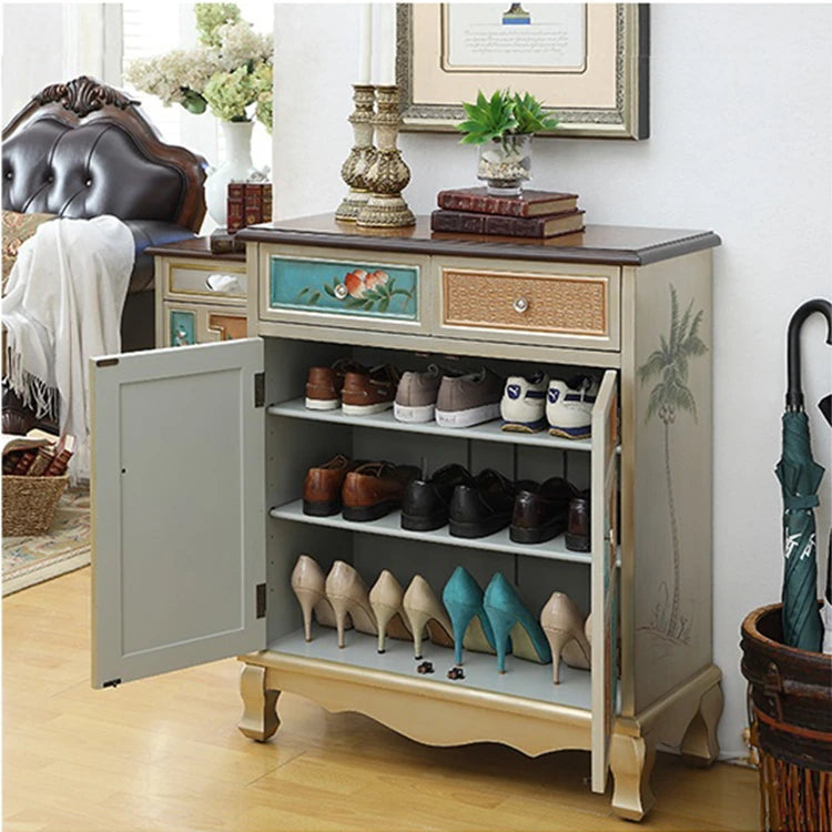 Stylish Oak Shoe Cabinet with Vintage-Inspired Design and Ample Storage Space halmh-5298