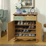 Stylish Oak Shoe Cabinet with Vintage-Inspired Design and Ample Storage Space halmh-5298
