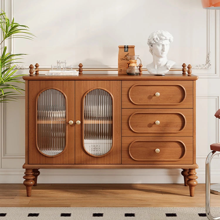 Elegant Solid Wood Cherry Sideboard with Glass Doors and Drawers - Stylish Storage for Living Room or Dining Room halmh-5299