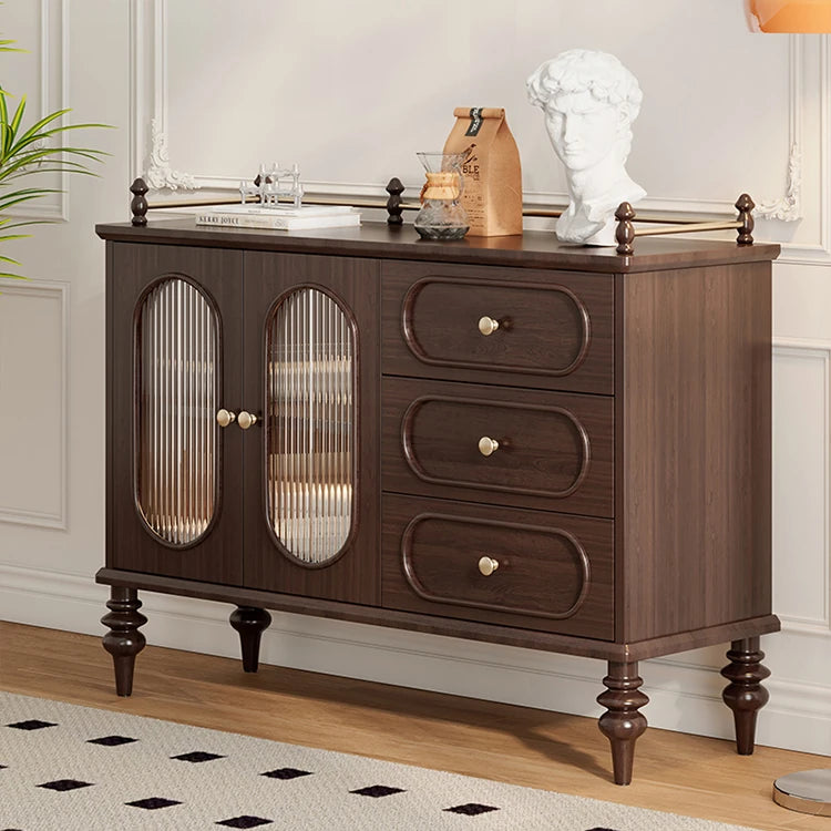 Elegant Solid Wood Cherry Sideboard with Glass Doors and Drawers - Stylish Storage for Living Room or Dining Room halmh-5299