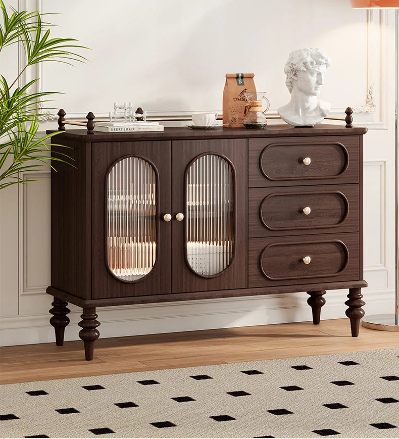 Elegant Solid Wood Cherry Sideboard with Glass Doors and Drawers - Stylish Storage for Living Room or Dining Room halmh-5299