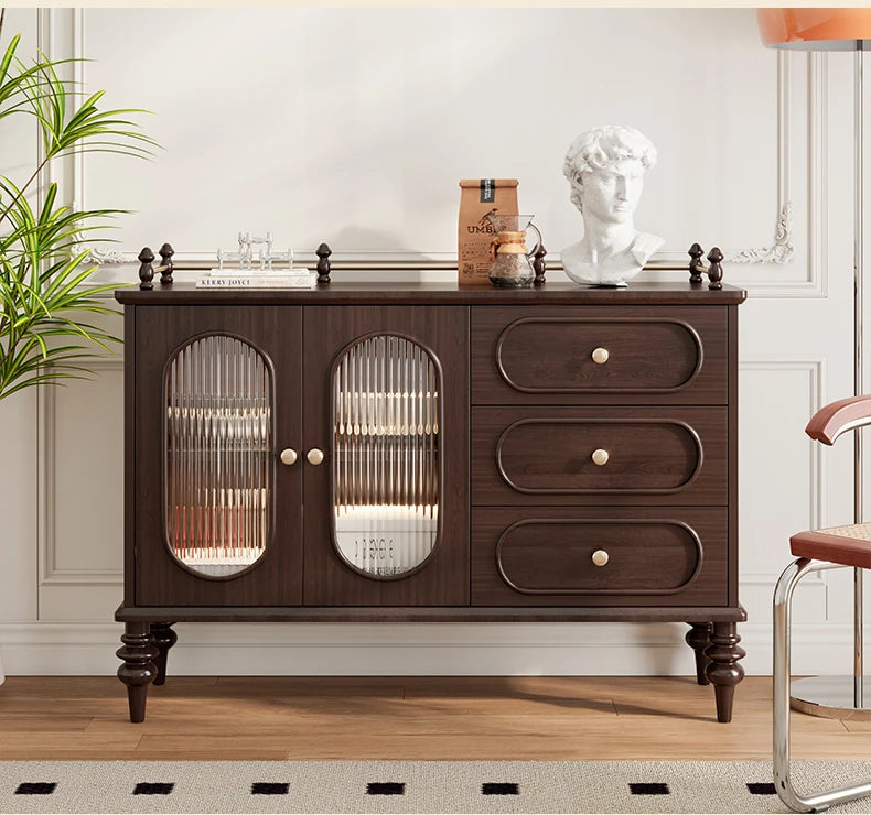 Elegant Solid Wood Cherry Sideboard with Glass Doors and Drawers - Stylish Storage for Living Room or Dining Room halmh-5299
