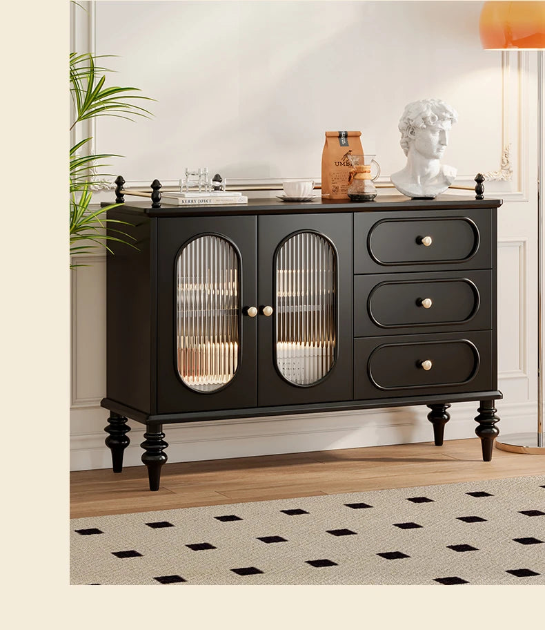 Elegant Solid Wood Cherry Sideboard with Glass Doors and Drawers - Stylish Storage for Living Room or Dining Room halmh-5299