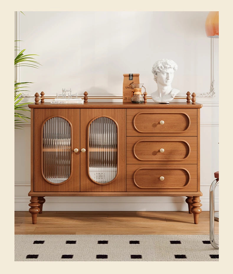 Elegant Solid Wood Cherry Sideboard with Glass Doors and Drawers - Stylish Storage for Living Room or Dining Room halmh-5299