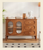 Elegant Solid Wood Cherry Sideboard with Glass Doors and Drawers - Stylish Storage for Living Room or Dining Room halmh-5299