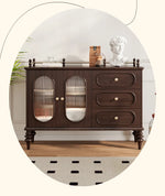 Elegant Solid Wood Cherry Sideboard with Glass Doors and Drawers - Stylish Storage for Living Room or Dining Room halmh-5299