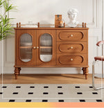 Elegant Solid Wood Cherry Sideboard with Glass Doors and Drawers - Stylish Storage for Living Room or Dining Room halmh-5299