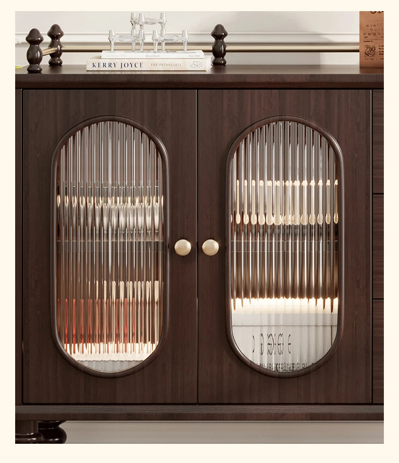 Elegant Solid Wood Cherry Sideboard with Glass Doors and Drawers - Stylish Storage for Living Room or Dining Room halmh-5299