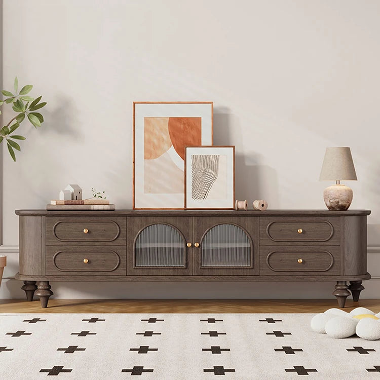 Elegant Solid Wood TV Stand with Glass Doors - Stylish Multi-Layer Storage Unit for Living Room Decor halmh-5301