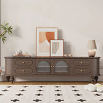 Elegant Solid Wood TV Stand with Glass Doors - Stylish Multi-Layer Storage Unit for Living Room Decor halmh-5301