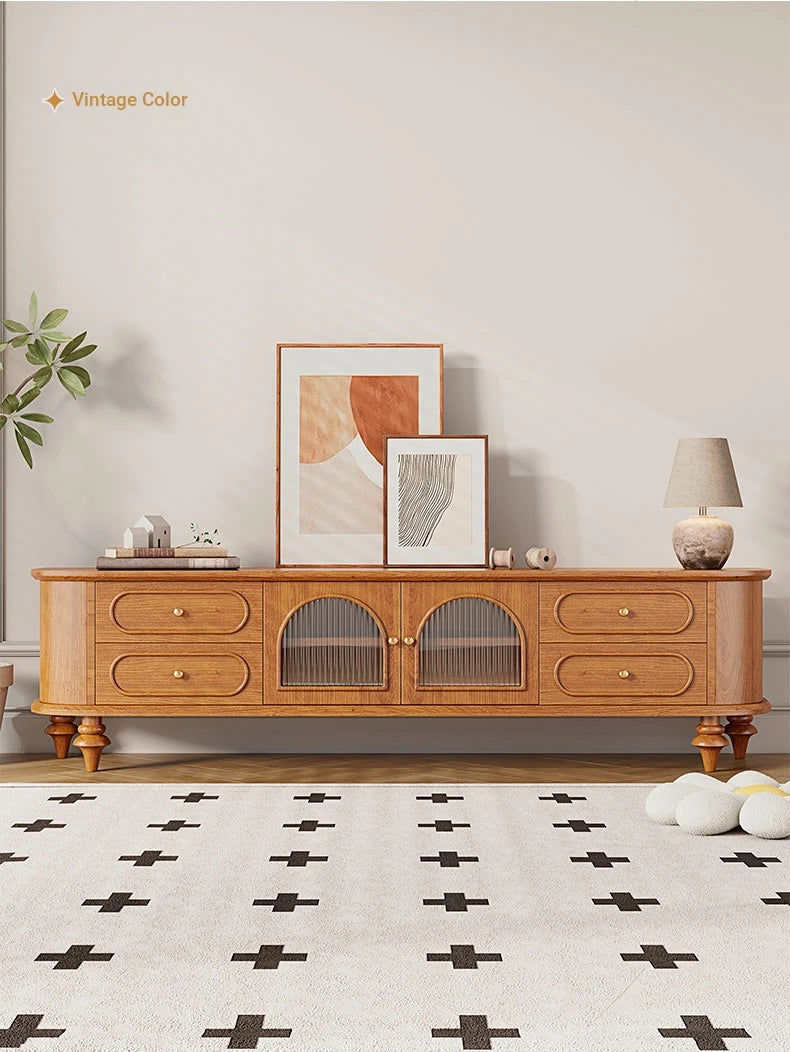 Elegant Solid Wood TV Stand with Glass Doors - Stylish Multi-Layer Storage Unit for Living Room Decor halmh-5301