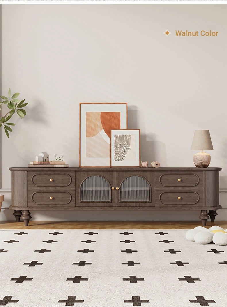 Elegant Solid Wood TV Stand with Glass Doors - Stylish Multi-Layer Storage Unit for Living Room Decor halmh-5301