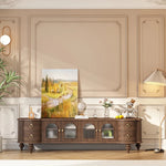 Elegant Solid Wood TV Stand with Glass Doors - Modern Multi-Layer Design for Stylish Living Rooms halmh-5302