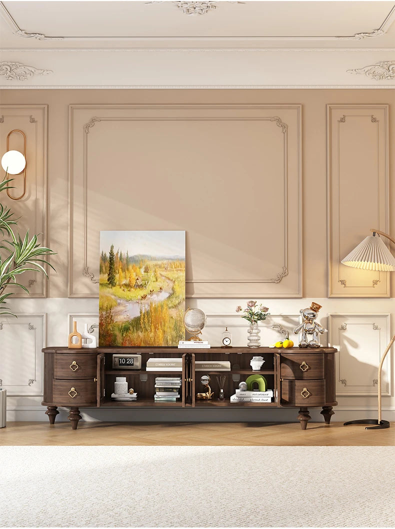 Elegant Solid Wood TV Stand with Glass Doors - Modern Multi-Layer Design for Stylish Living Rooms halmh-5302