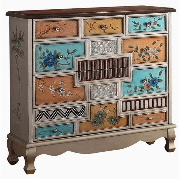 Stylish Oak Cabinet with Colorful Drawers for Living Room Storage Solutions halmh-5303