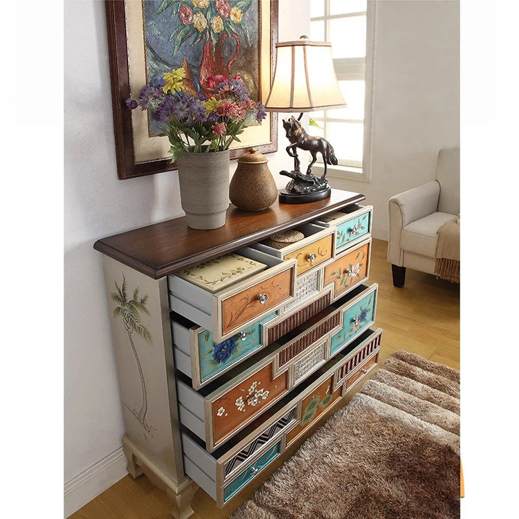 Stylish Oak Cabinet with Colorful Drawers for Living Room Storage Solutions halmh-5303