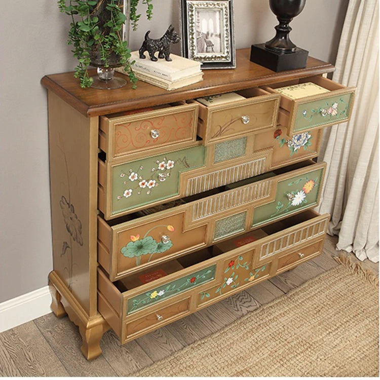 Stylish Oak Cabinet with Colorful Drawers for Living Room Storage Solutions halmh-5303