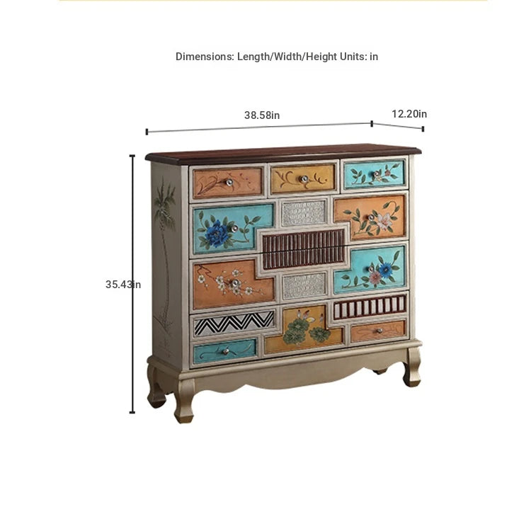 Stylish Oak Cabinet with Colorful Drawers for Living Room Storage Solutions halmh-5303