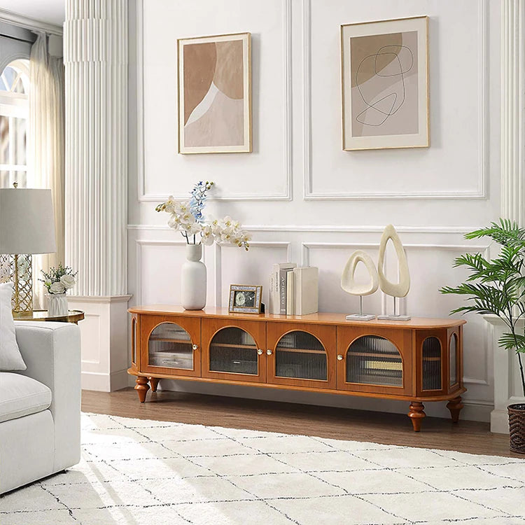 Solid Wood TV Stand with Multi-Layer Board and Glass Doors - Elegant Storage Solution for Living Room Décor halmh-5305