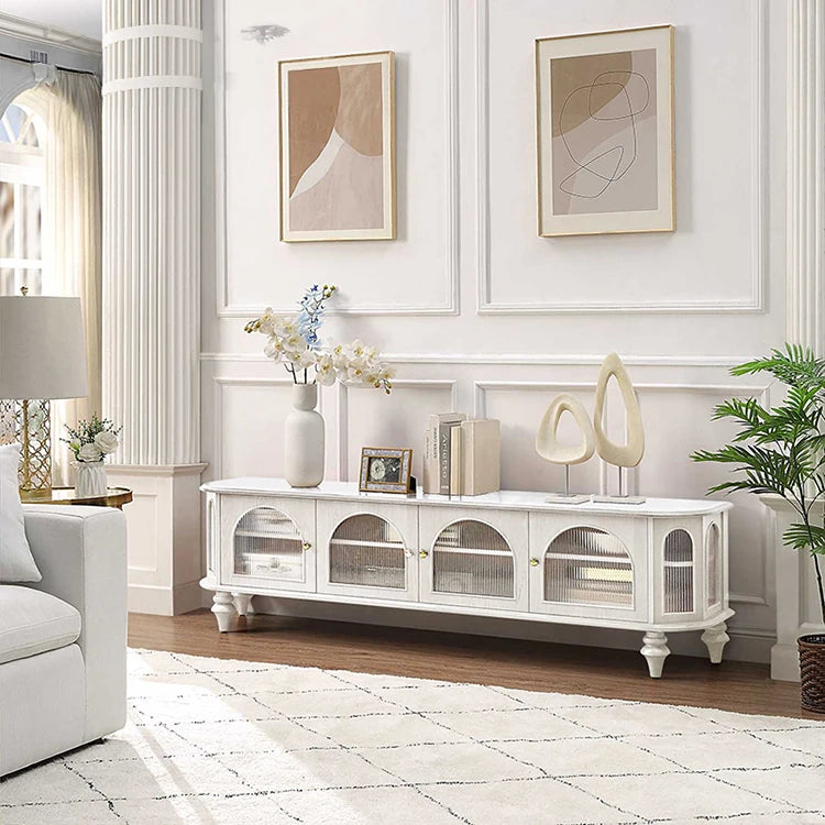 Solid Wood TV Stand with Multi-Layer Board and Glass Doors - Elegant Storage Solution for Living Room Décor halmh-5305