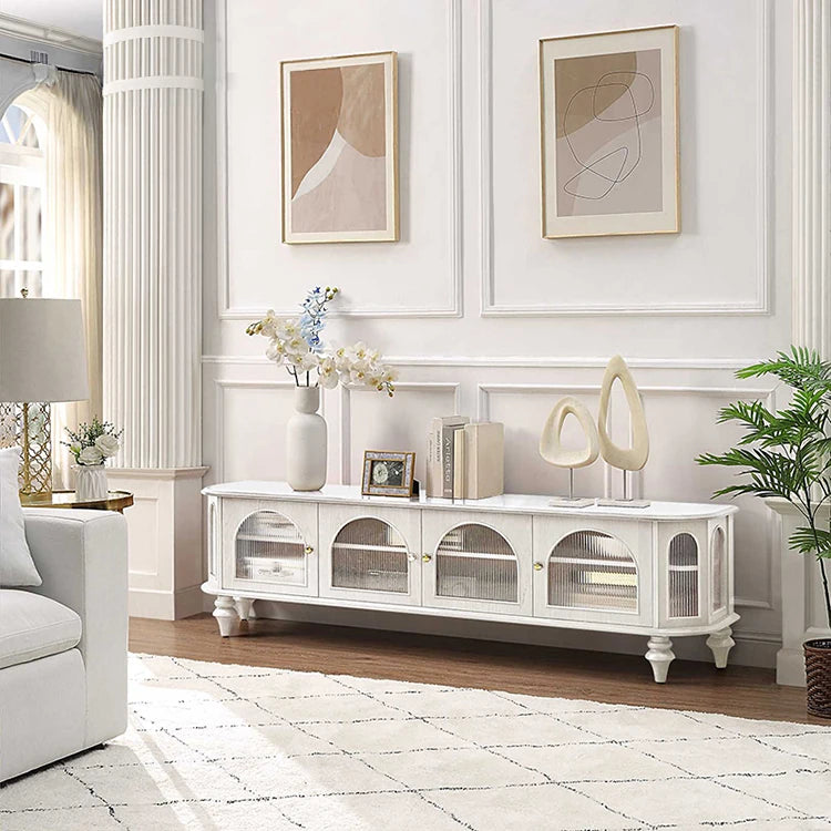 Solid Wood TV Stand with Multi-Layer Board and Glass Doors - Elegant Storage Solution for Living Room Décor halmh-5305
