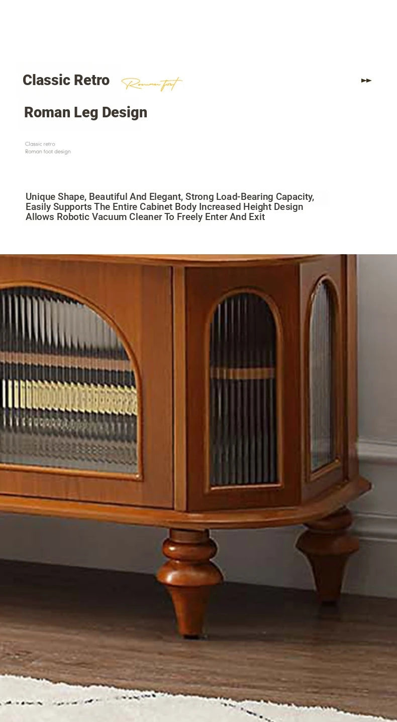 Solid Wood TV Stand with Multi-Layer Board and Glass Doors - Elegant Storage Solution for Living Room Décor halmh-5305